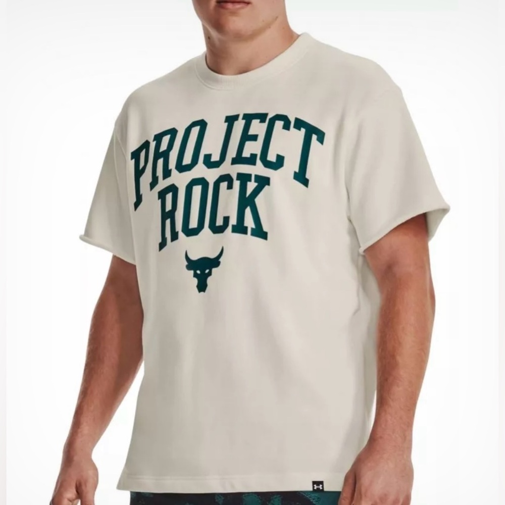 EUC Under Armour Project Rock Heavyweight Terry Shirt, White, XXL